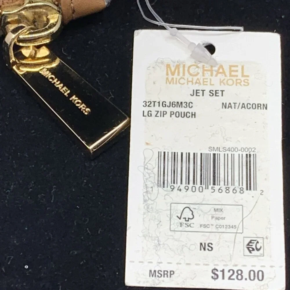 Michael Kors Large Logo Rainbow Pride Canvas Zip Pouch Heart MSRP $128 Natural - Picture 7 of 10